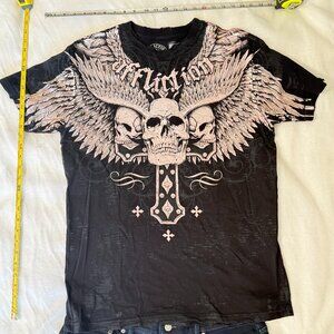 Affliction Mens Large T-shirt Black with Skull Wings